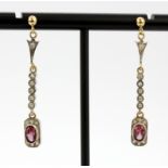 A pair of 9ct white and yellow gold drop earrings set with an oval cut tourmaline and diamonds, L.