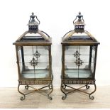 A pair of large gilt metal square form storm lanterns, H. 72cm.