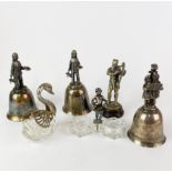 A small group of silver plated figures and bells, H. 11cm.