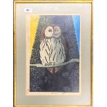 A gilt framed limited edition 235/300 lithograph of an owl, signed Shiro Kasamatsu dated 1957. frame