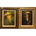 Two framed oils on canvas of bearded Chinese gentleman in the manner of Wahso Chan, frame size 49