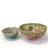 Two very fine Chinese hand enamelled egg shell porcelain bowls, largest Dia. 18cm.