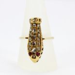 A 20th century yellow metal (tested minimum 9ct gold) ring set with rough cut diamonds and round cut