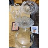 A crystal ice bucket (A/F) and centrepiece with a cut crystal fruit bowl and other items.