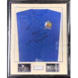 Autograph and football interest: A framed Manchester E.C.F squad Wembley shirt signatures
