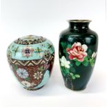 A Japanese cloisonne vase (slightly A/F), H. 19cm. together with a cloisonne jar and lid, H. 15cm.