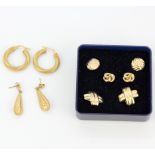 5 pairs of 9ct yellow gold earrings.