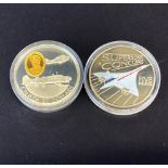 Two commemorative silver coins.