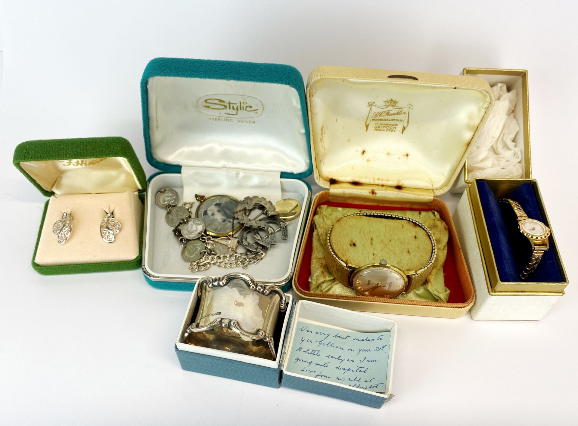 A small group of silver and other jewellery, together with a lady's Oris vintage wristwatch, a