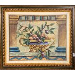 Cristina Perrer: A large framed sand textured oil on board depicting a still life, frame size 79 x