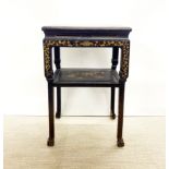 A Japanese hand painted and gilt wooden side table, 44 x 33 x 69cm.