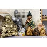 A group of mixed Buddha figures, tallest 30cm.