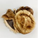 A boxed vintage mink hat together with a faux fur hat and stole.
