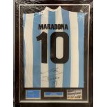 Autograph and football interest: A framed football shirt autographed by Diego Maradona (