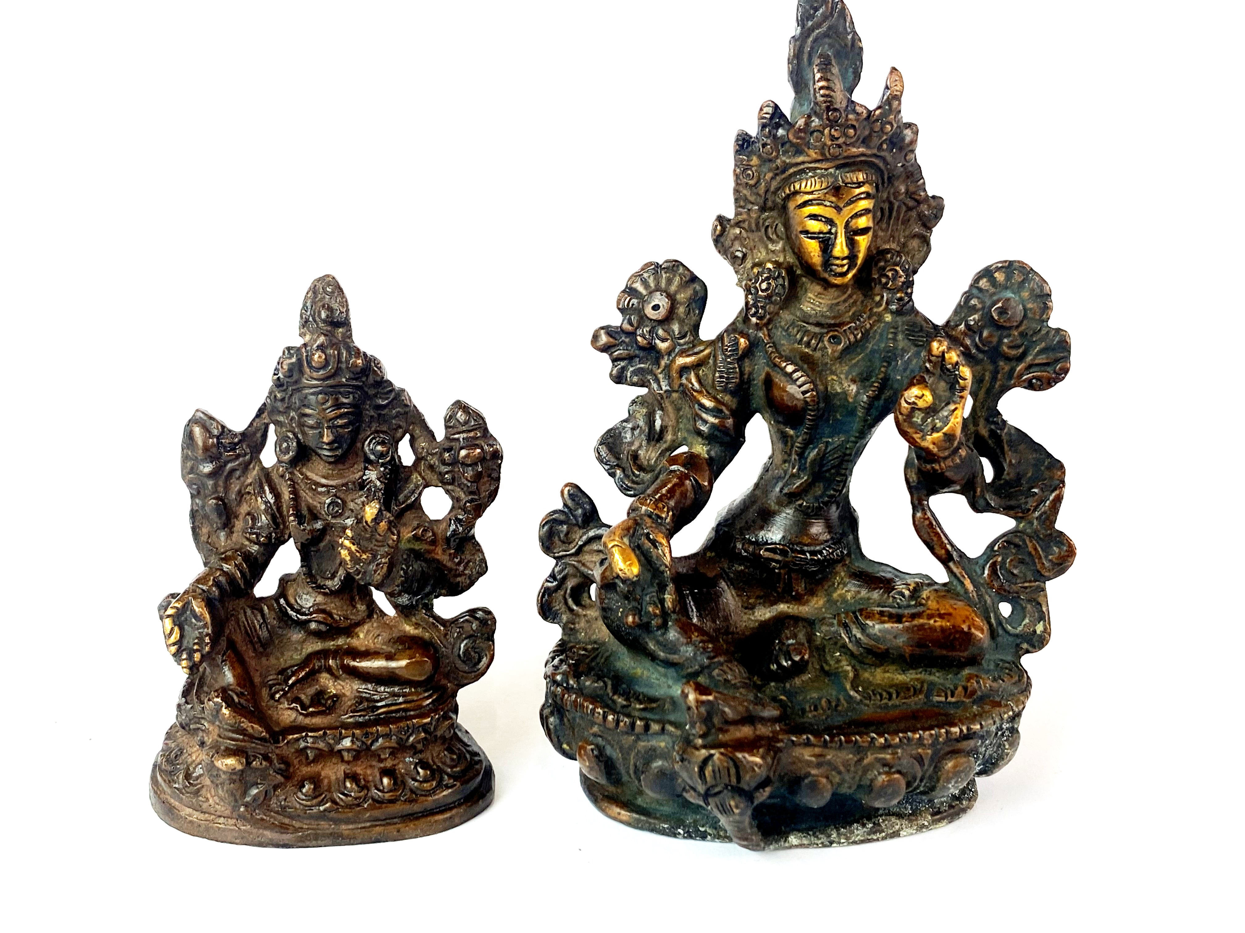 Two Tibetan bronze figures of seated deities, tallest H. 10cm. - Image 2 of 4