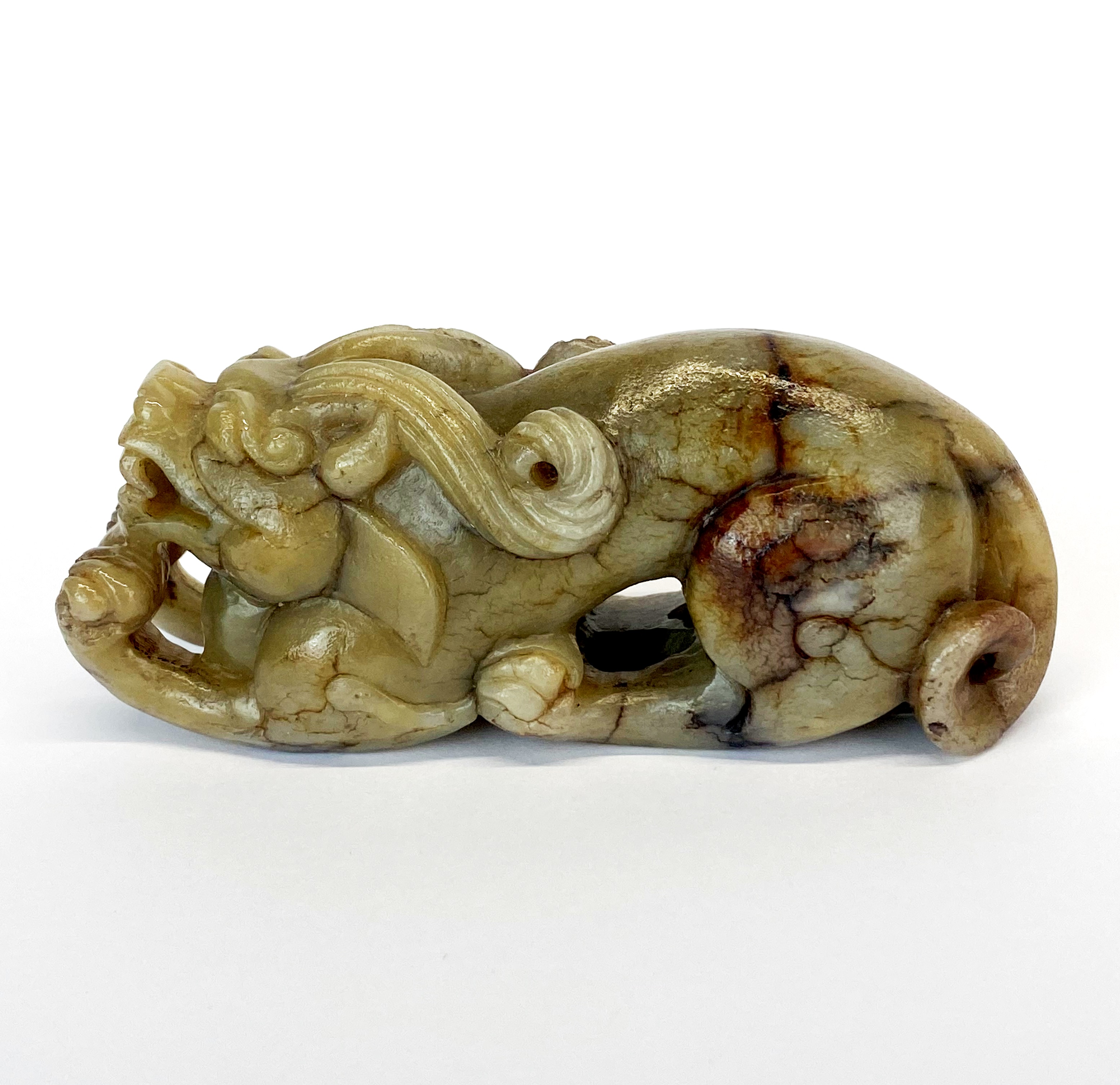 A Chinese carved jade / hardstone figure of a young dragon, L. 10.5cm. H. 4.4cm. - Image 2 of 4