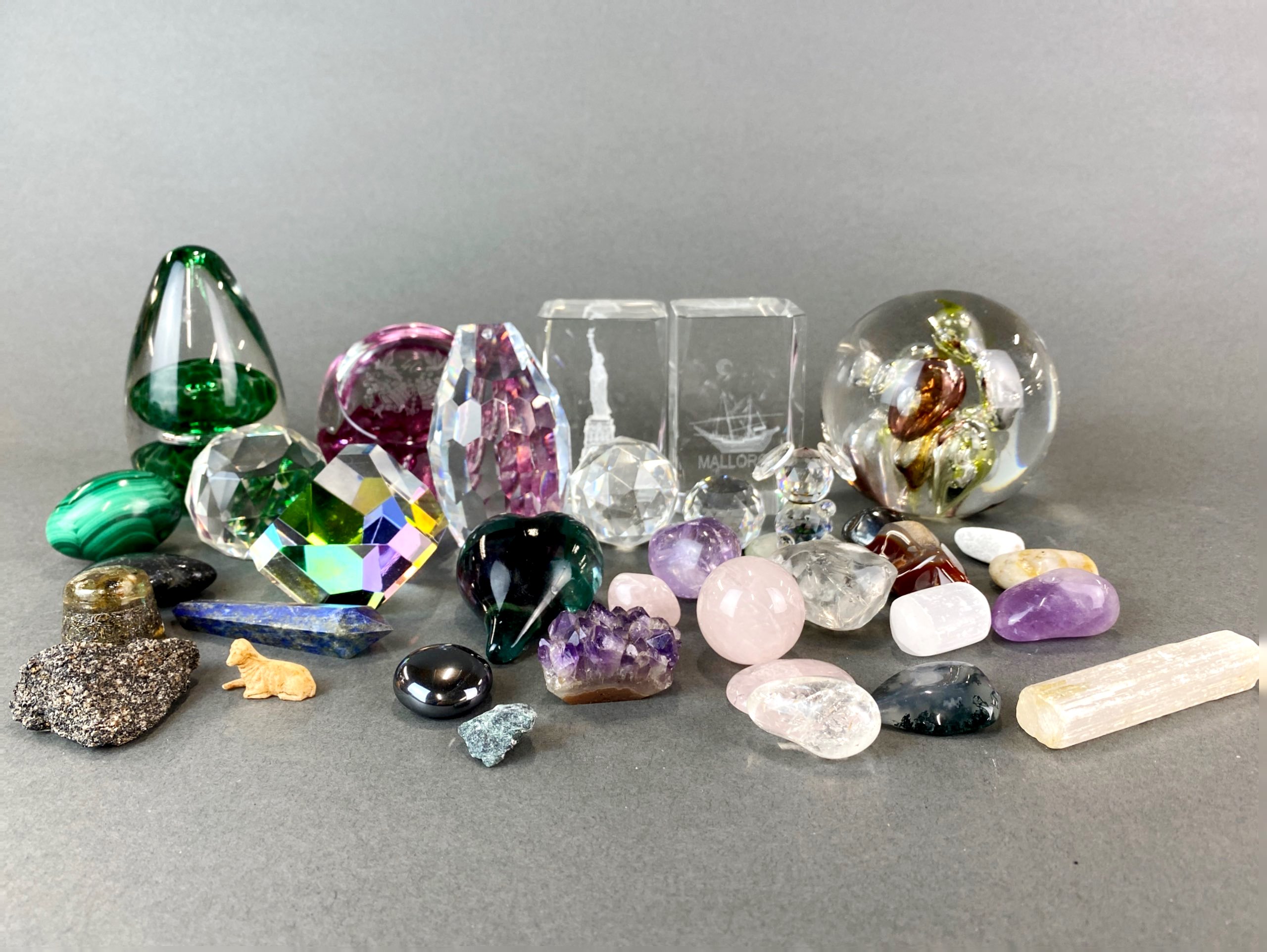 A group of glass paperweights including Caithness with a group of mixed minerals. - Image 2 of 2