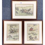 A framed original Louis Wain print of greyhounds with two further by O. S. Wain and R. H. Moore