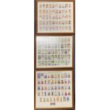 Three frames of cigarette cards.