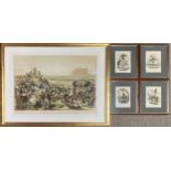 A large gilt framed engraving of Epsom Downs Derby day after A. Hunt, 64 x 82cm, together with