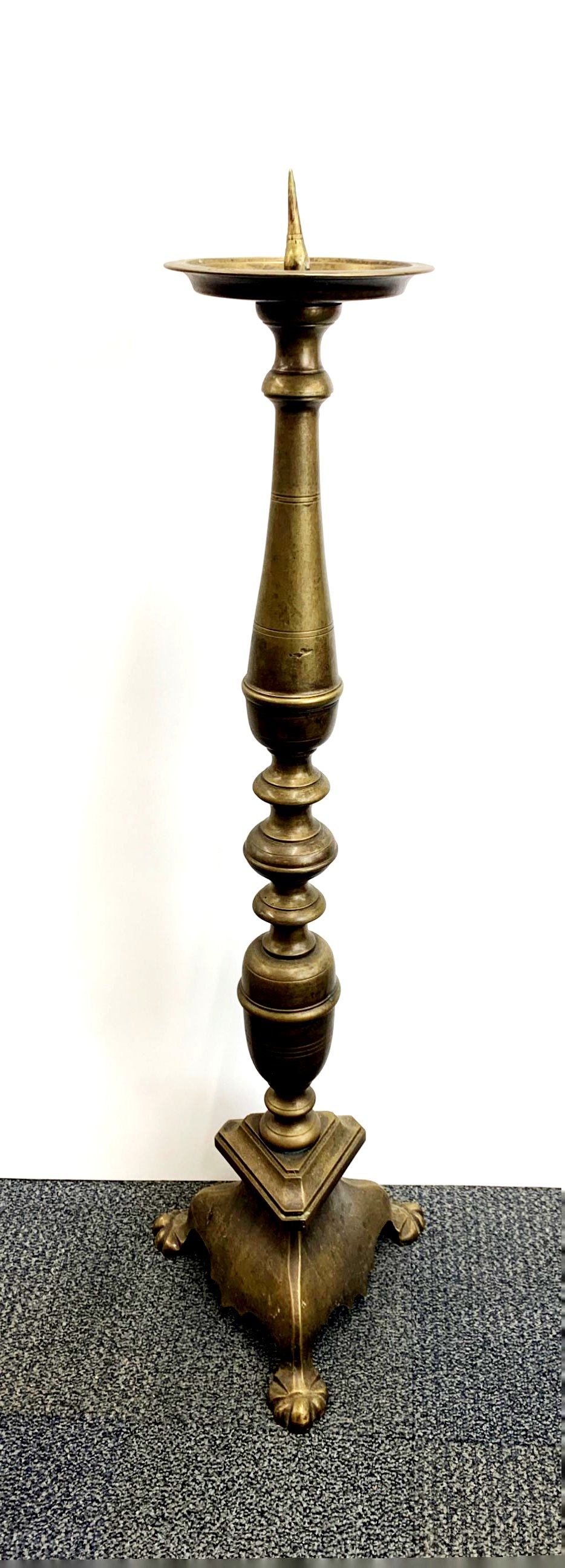 A large 19th century church brass pricket candlestick, H. 106cm. - Image 2 of 3