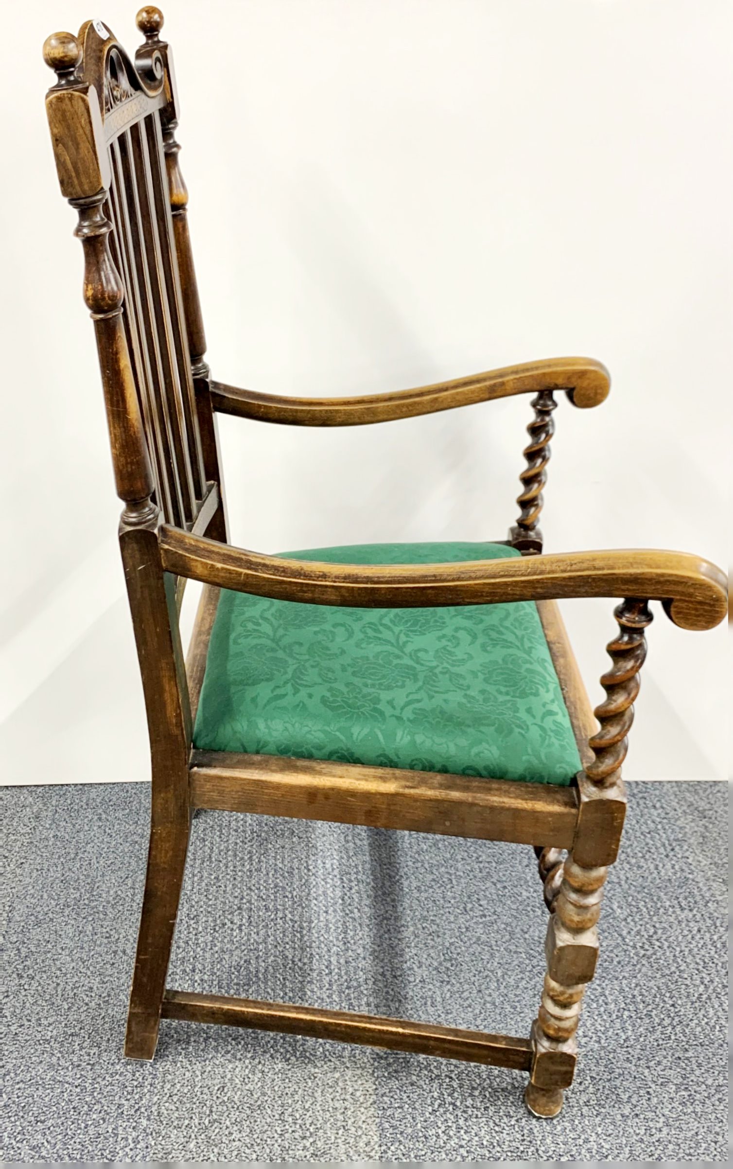 A carved oak barley twist hall chair. - Image 2 of 2