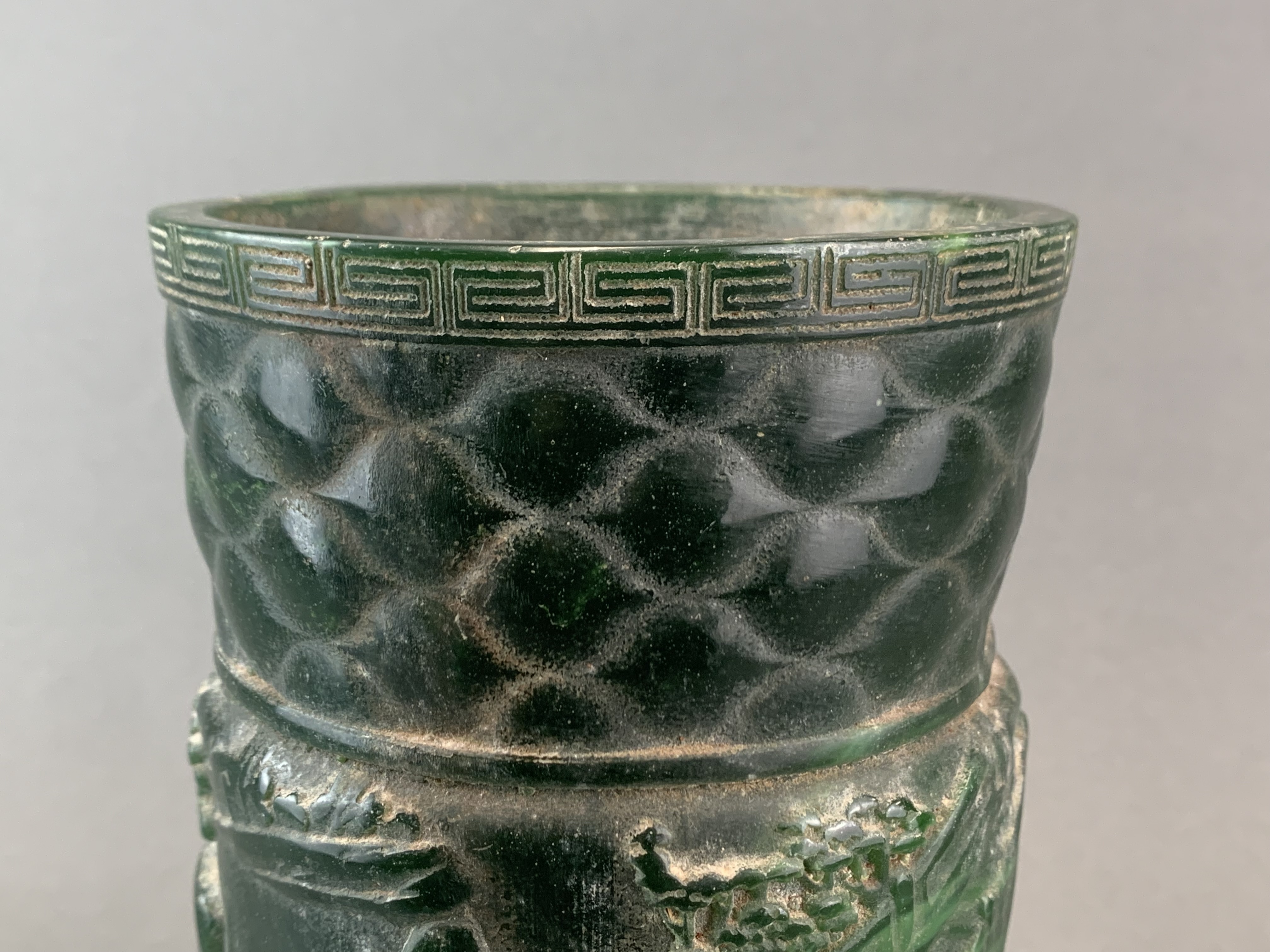 A large Chinese carved hardstone vase decorated with a mountain landscape and gardens, H. 26cm. Dia. - Image 2 of 3