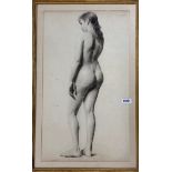 W. Steer: A gilt framed charcoal sketch of a naked female subject, frame size 45 x 70cm.