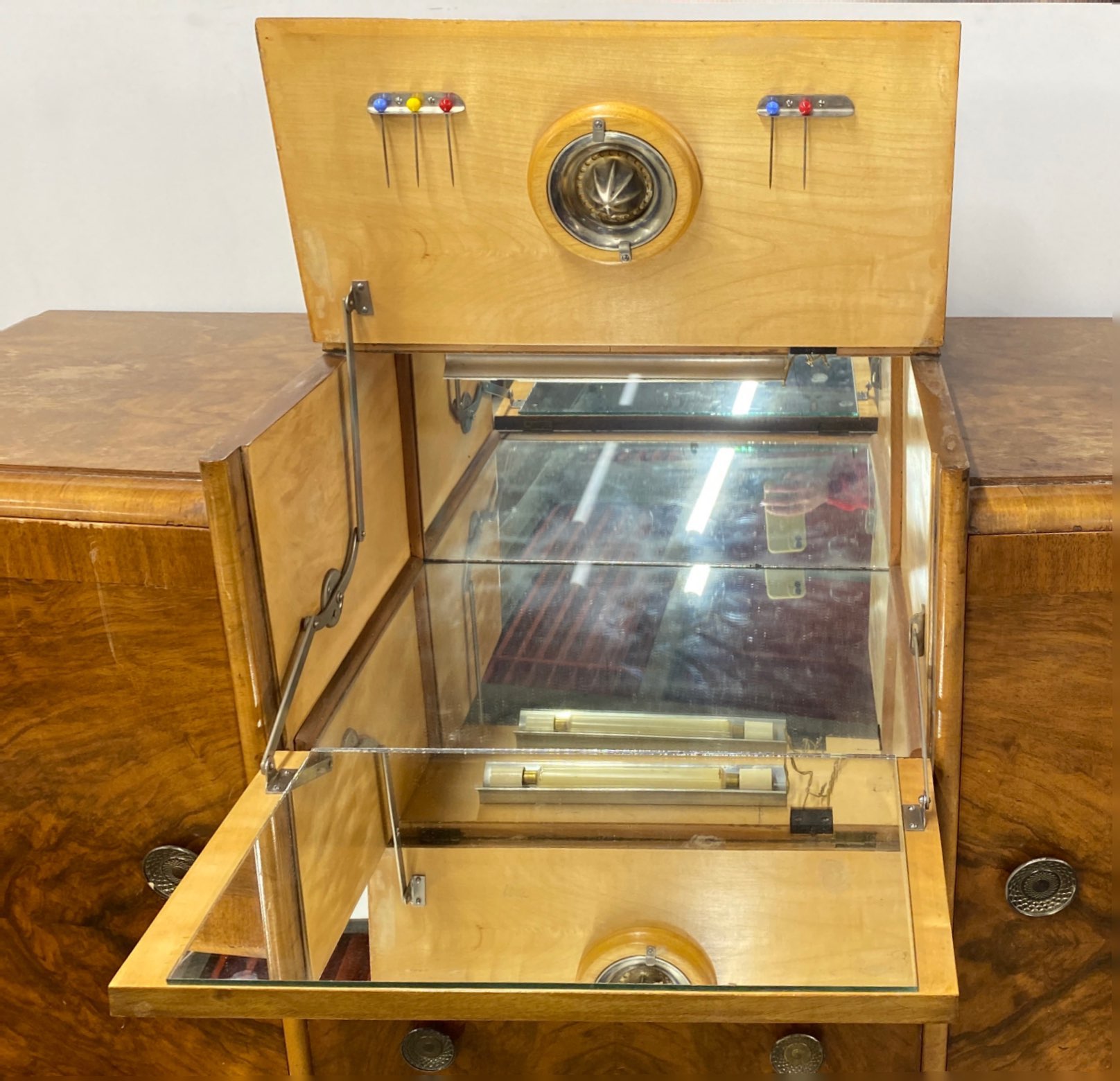 An Art Deco walnut veneered drinks cabinet sideboard, W. 136cm, H. 96cm. - Image 2 of 2