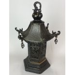 An early 20th century Japanese decorated soft metal lantern, H. 35cm.