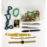 A quantity of mixed jewellery, pens, watches, etc.