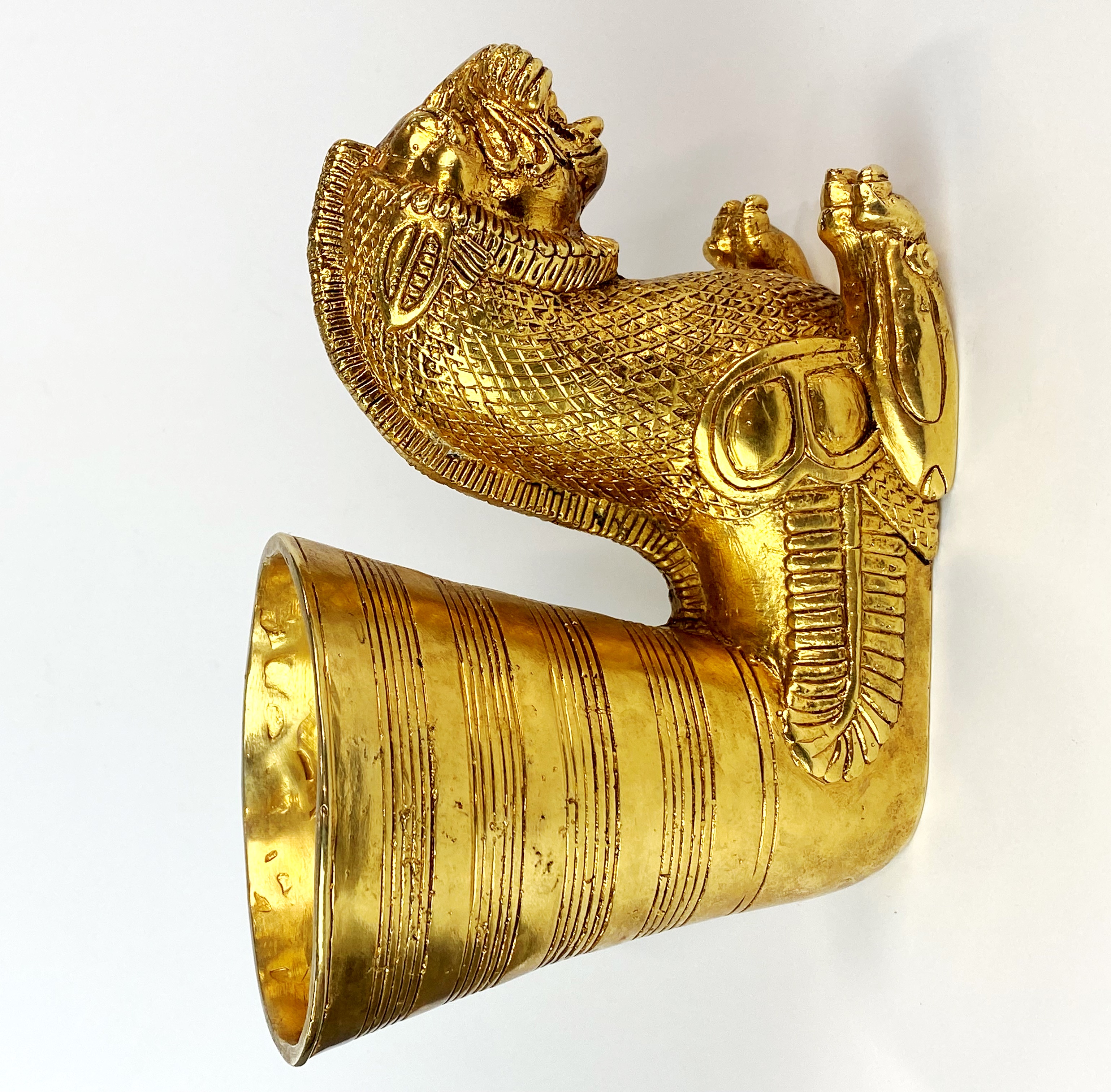 An oriental gilt bronze animal head vessel, L. 21cm, H. 14cm. - Image 3 of 3