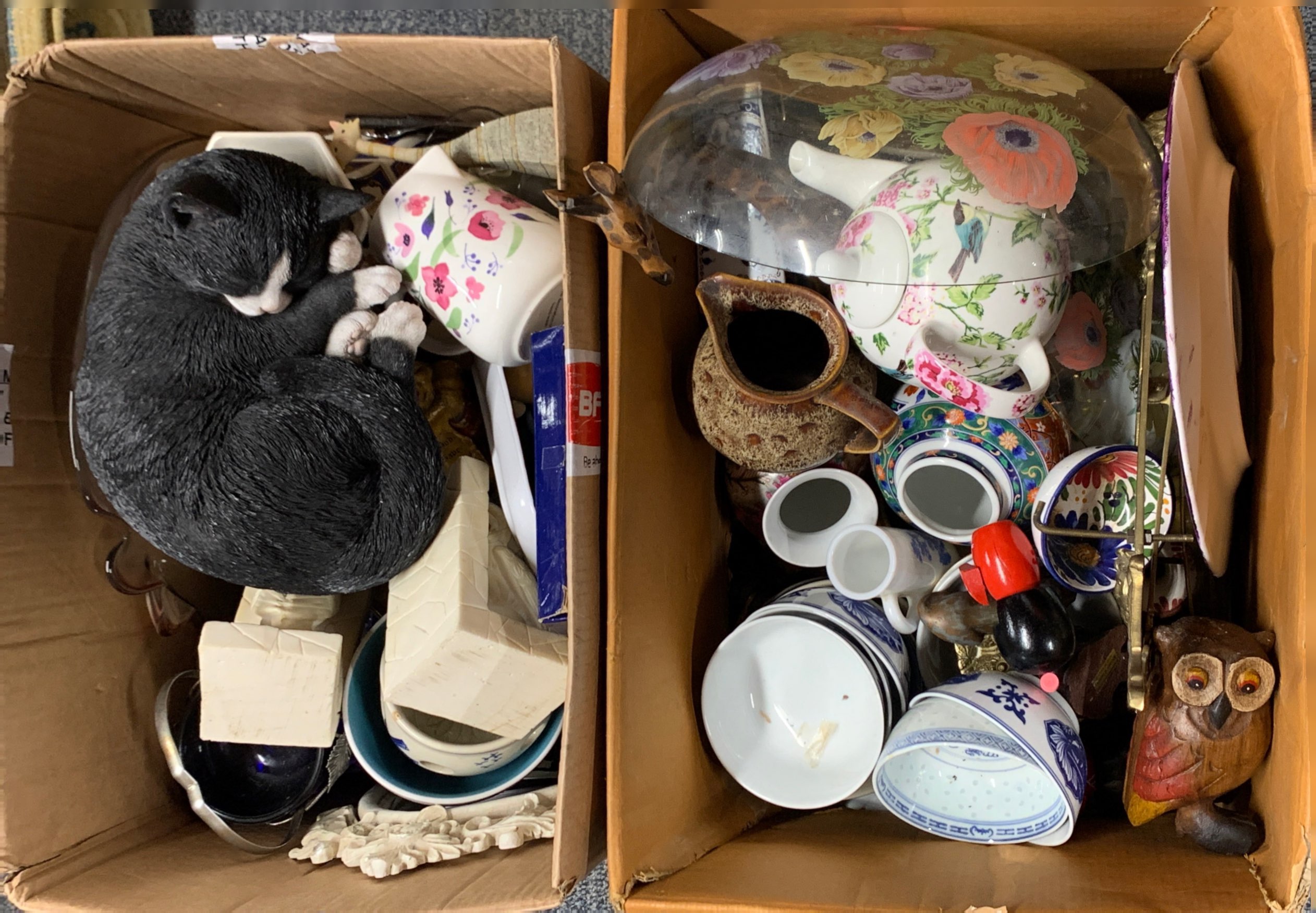 Two boxes of mixed china, glass and other items.