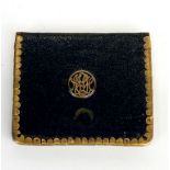 A 19th Century leather and rose gold edged stamp case with monogram, 5.5 x 4.5cm.