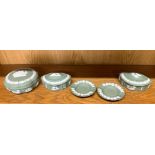 A group of five green Wedgwood items, largest Dia. 13cm.