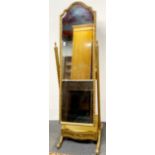 A gilt dressing mirror with single drawer, H. 165cm.
