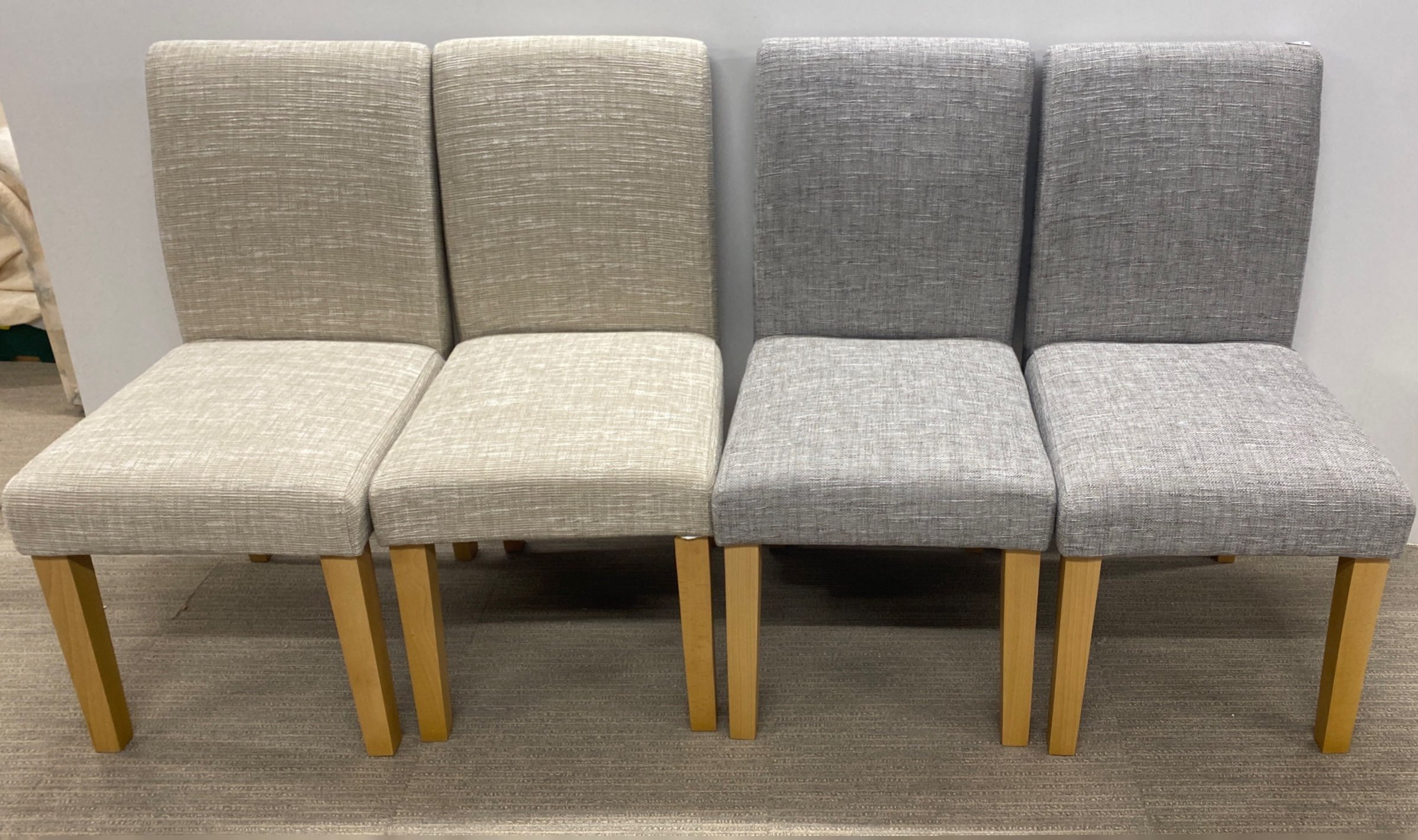 Two pairs of good quality contemporary fabric upholstered dining chairs (Harlequin set).