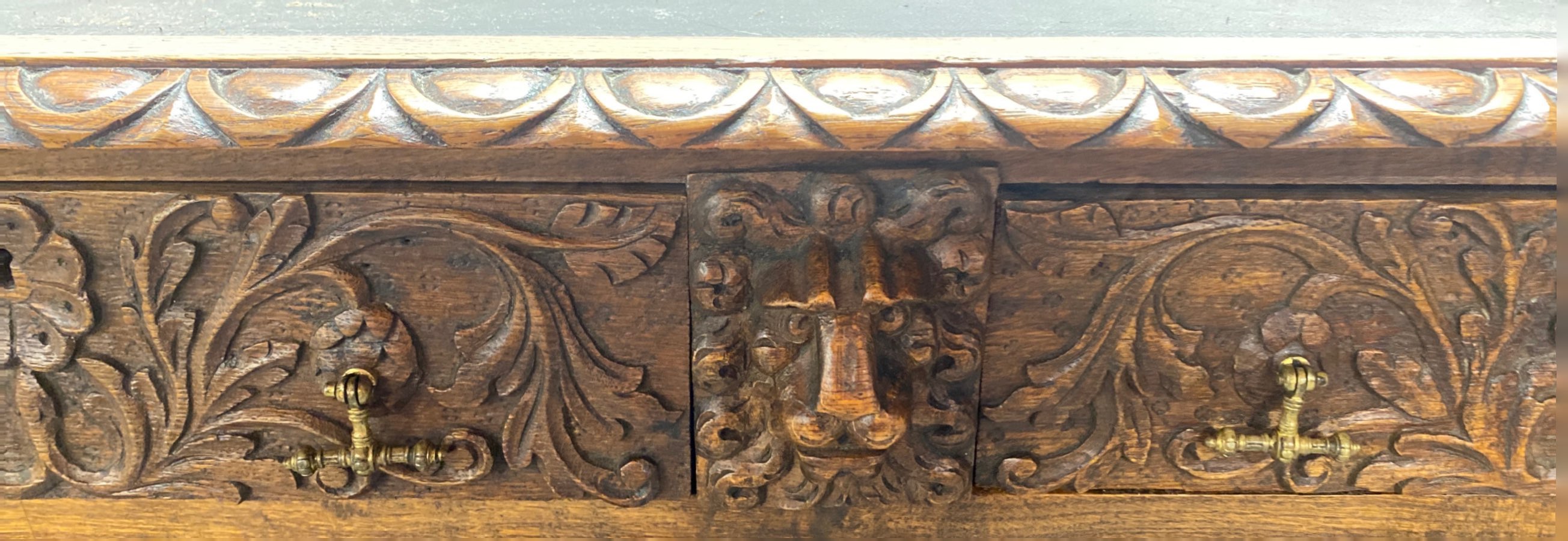 A 19th century carved oak desk, 120 x 65 x 77cm. - Image 2 of 4