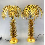 A pair of matching gilt metal palm tree table lamps, H. 74cm.