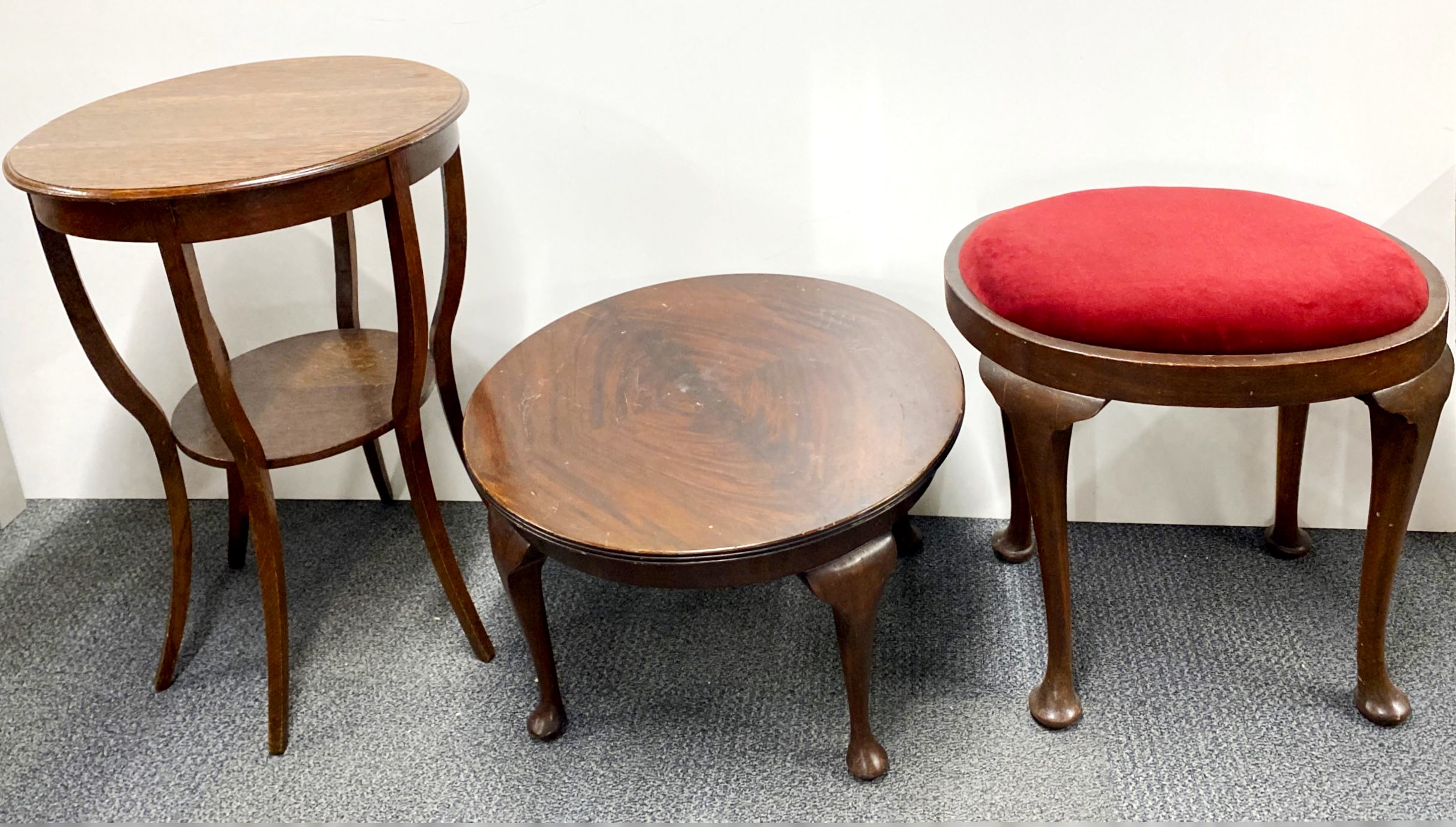 A mahogany dressing table stool and two circular side tables. - Image 2 of 2