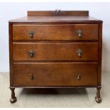 A 1930's oak three drawer chest, W. 84cm, H. 87cm.