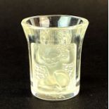 A Lalique frosted crystal shot glass, H. 4.5cm.