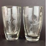 Two Swedish etched glass vases, H. 17.5cm.