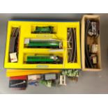 A boxed Hornby Dublo tin plate train set with additional accessories.