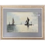 J.R.Griggs: A framed watercolour of Thames barges, 52 x 68cm.