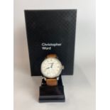 A Christopher Ward stainless steel gent's automatic wristwatch on leather strap, dial Dia. 4cm. With