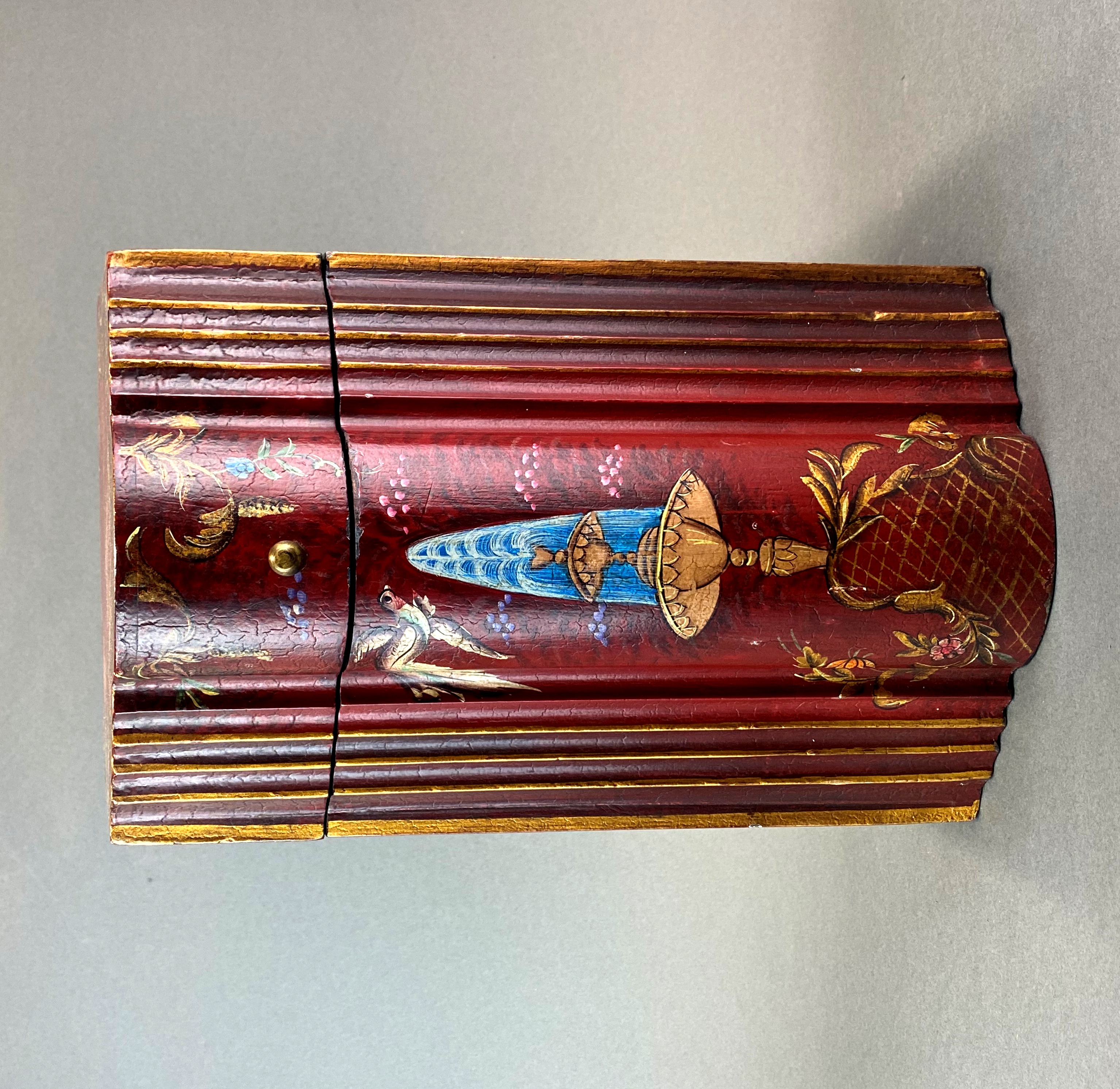 A hand painted wooden box, H. 38cm, W. 23cm.