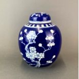 A Chinese prunus pattern porcelain ginger jar and lid, H. 21cm.