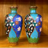 A pair of 19th century Japanese cloisonne vases, H. 12.5cm. One slightly A/F.