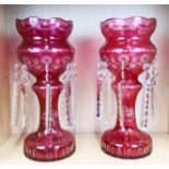 A pair of Bohemian cut crystal lustres, H. 37cm.